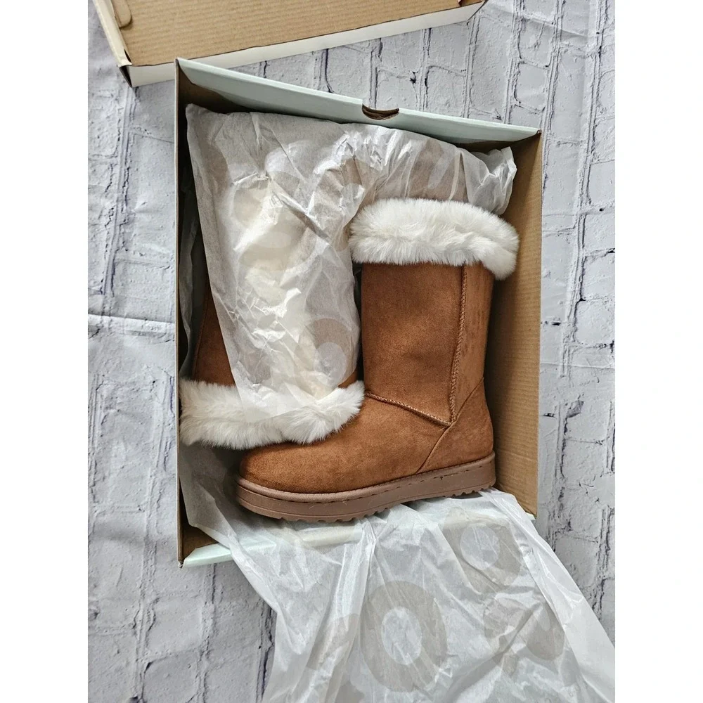 SO‎ Goods For Life Women Chestnut Faux Fur Button Winter Boots Cozy Size 6